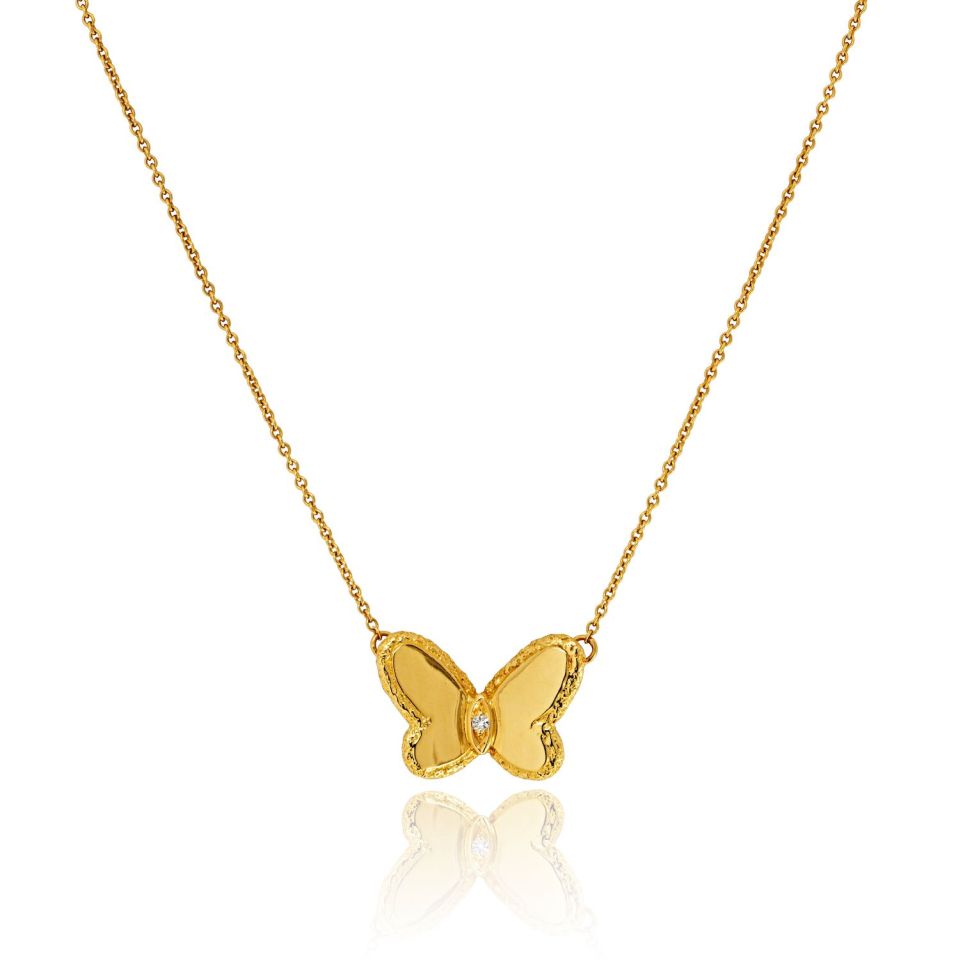 Van Cleef & Arpels 18K Yellow Gold All Gold Vintage Butterfly Necklace - The Back Vault