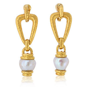 David Webb 18K Yellow Gold Pearl Drop Pendulum Earrings