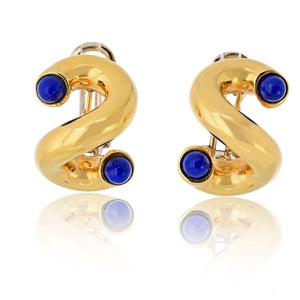 18K Yellow Gold 1970's Verona Twisted Gold Lapis Earrings