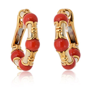 Bvlgari 18K Yellow Gold Coral Hoop Circa 1989 Earrings