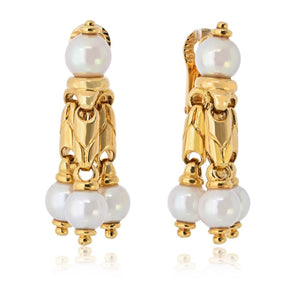 Bvlgari 18K Yellow Gold Dopio Pearl Dangle Earrings