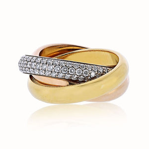 Cartier Trinity 18K Tri Color Diamond Pave Ring