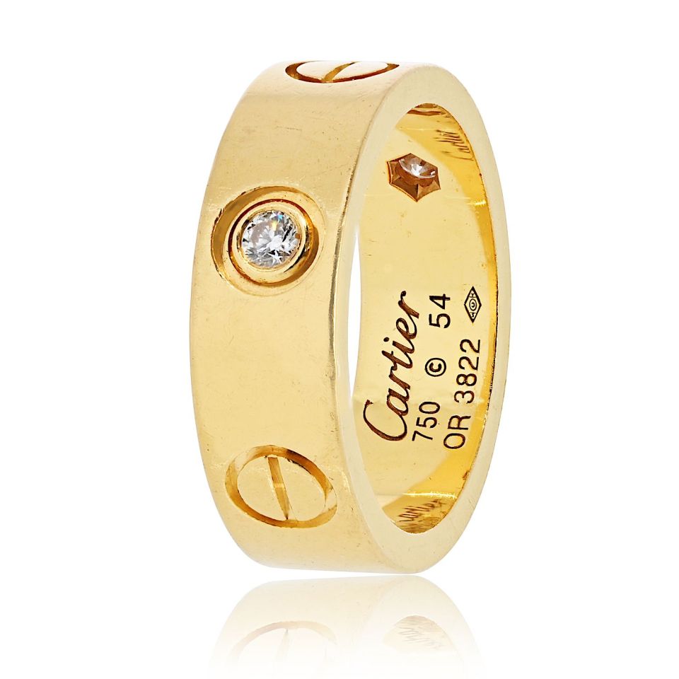Cartier Love 18K Yellow Gold 3 Diamond, Size 54 Ring – The Back Vault