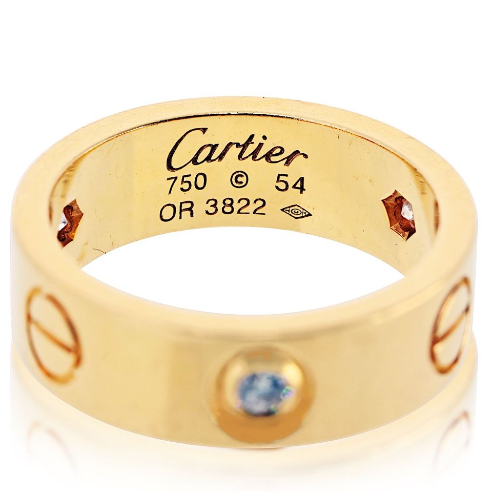 Cartier Love 18K Yellow Gold 3 Diamond, Size 54 Ring – The Back Vault