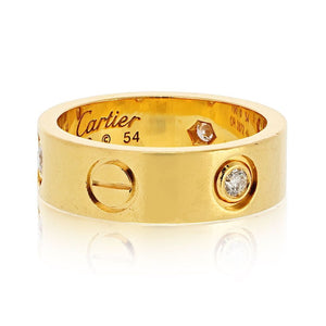 Cartier Love 18K Yellow Gold 3 Diamond, Size 54 Ring