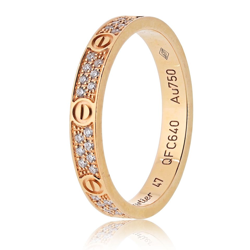 Cartier Love 18K Rose Gold Mini Pave Diamond Ring – The Back  display picture 1