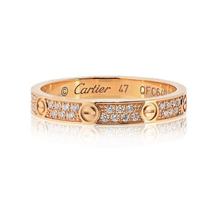 Cartier Love 18K Rose Gold Mini Pave Diamond Ring