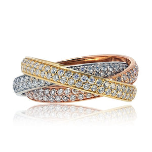 Cartier 18K Tri Color Small Model All Pave Set Ring