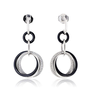 Cartier 18K White Gold Trinity Dangle Black Ceramic Diamond Earrings