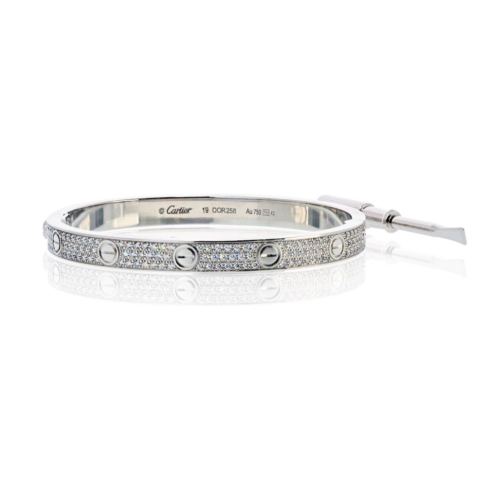 Cartier ラブブレス 19 ホワイトゴールド Cartier Love 18K White Gold Pave Diamonds Size 19 Bracelet – The
