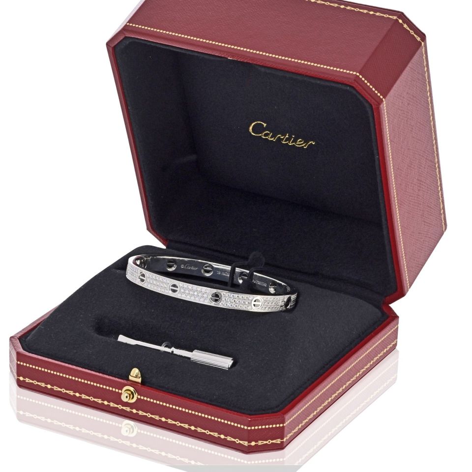 カルティエ　プレート Cartier Love 18K White Gold Pave Diamonds and Ceramic Motifs Size