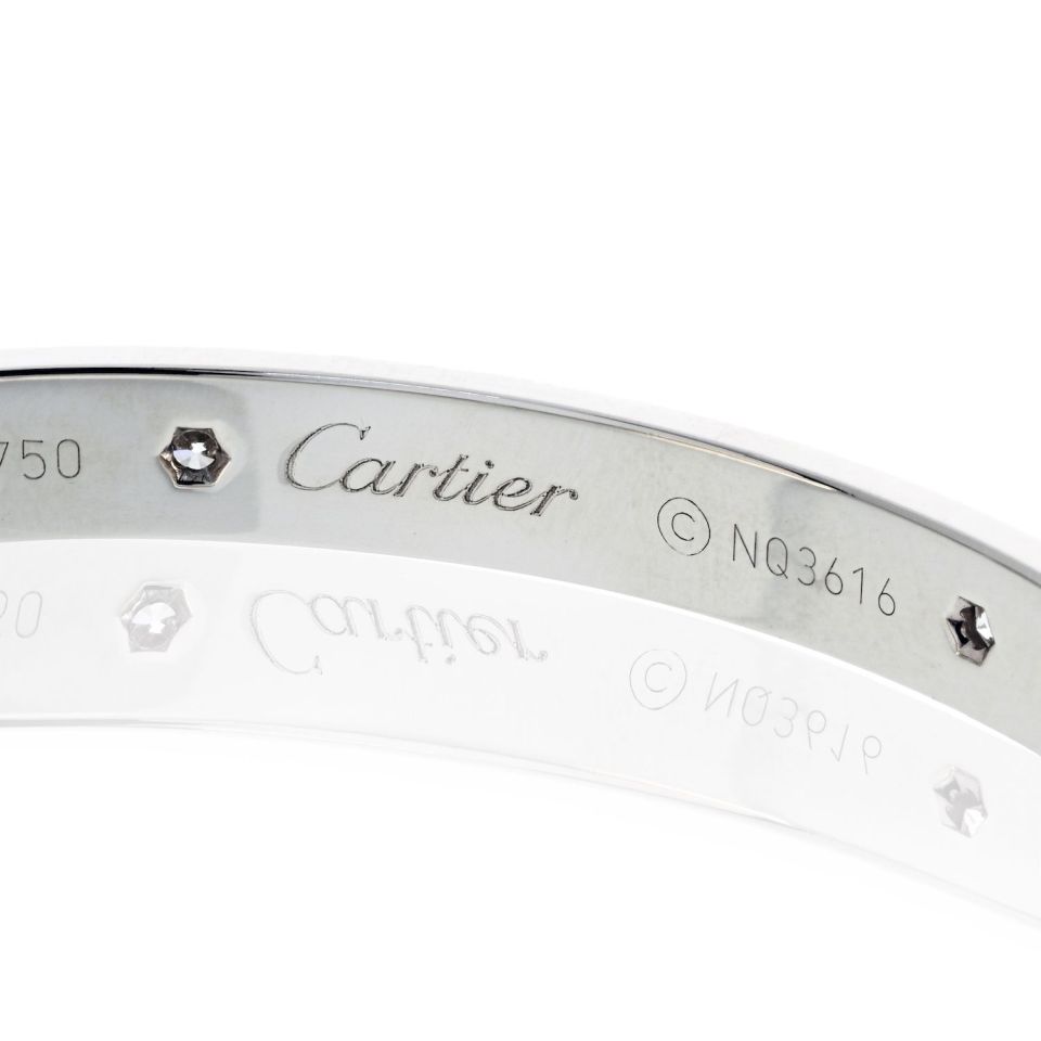 Cartier Love 18K White Gold 4 Diamonds Size 17 Bracelet – The Back