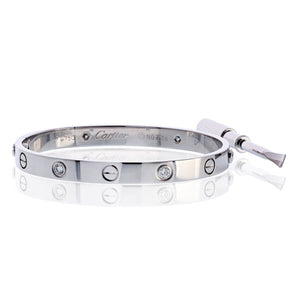 Cartier Love 18K White Gold 4 Diamonds Size 17 Bracelet