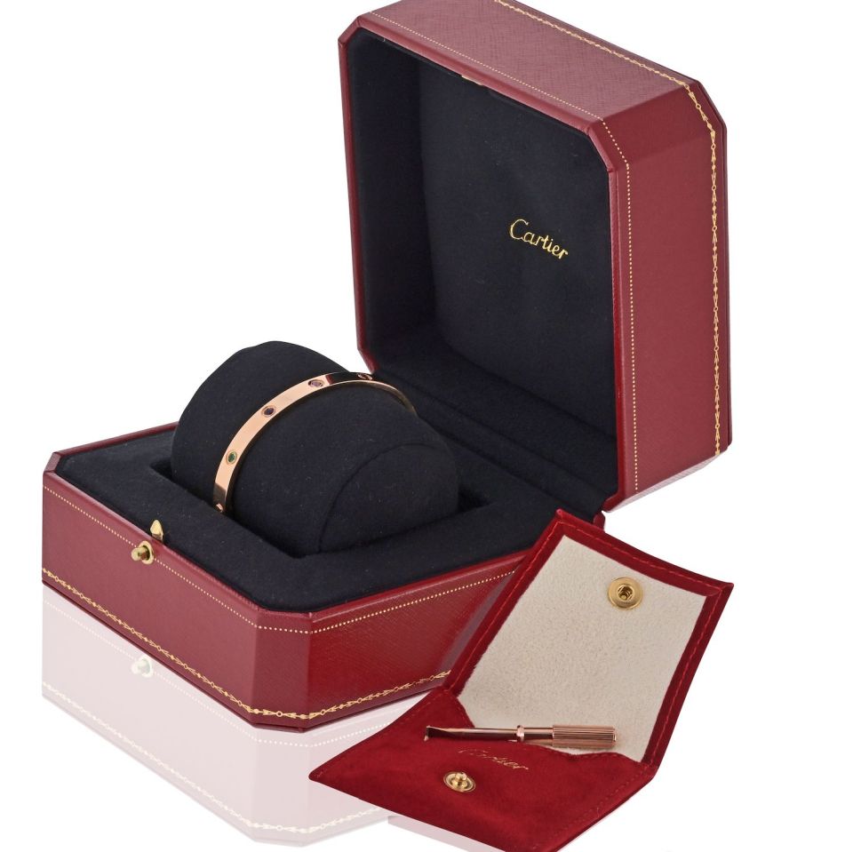 Cartier Love 18K Rose Gold Multicolored Gemstones Size 19 Bracelet