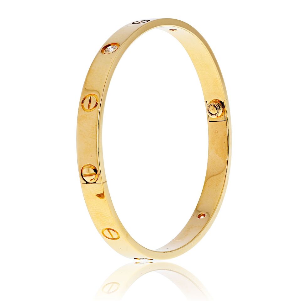 Cartier Love 18K Yellow Gold 4 Diamonds Size 19 Box and Papers