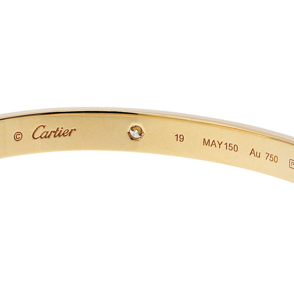 Cartier Love 18K Yellow Gold 4 Diamonds Size 19 Box and Papers