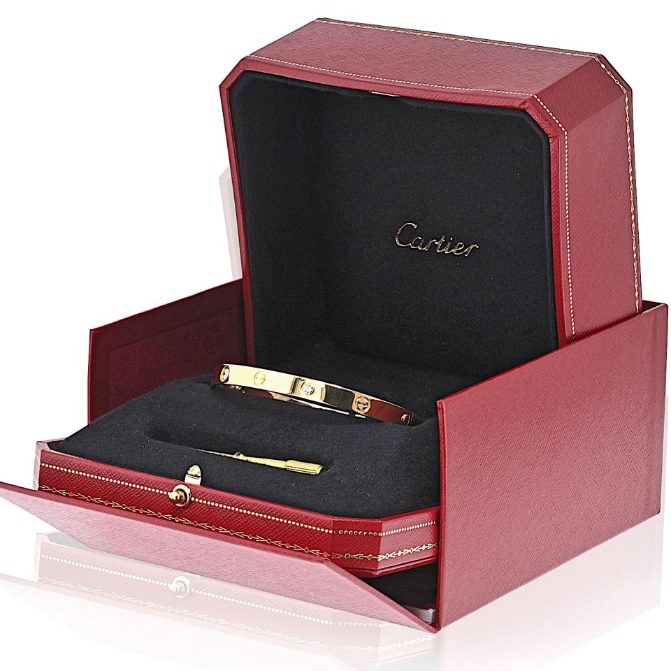 Cartier Love 18K Yellow Gold 4 Diamonds Size 19 Box and Papers