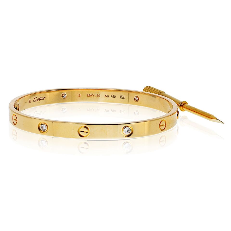 Cartier Love 18K Yellow Gold 4 Diamonds Size 19 Box and Papers