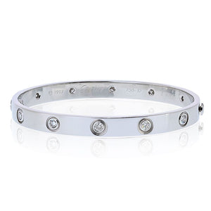 Cartier Love 18K White Gold 10 Diamonds Size 17 Bracelet