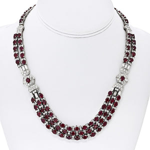 Deco Platinum Diamond And Ruby Deco Style Necklace