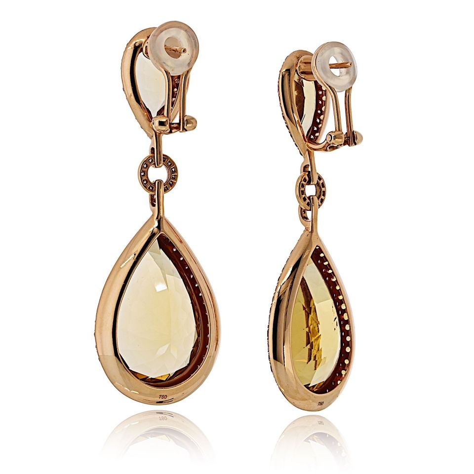 Tear Drop 18K Yellow Gold Citrine and Fancy Diamond Drop Earrings