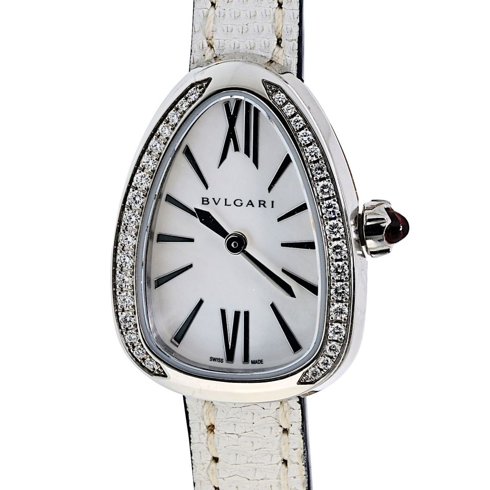 Bvlgari Serpenti 18K White Gold Quartz, White Dial Diamond Ladies
