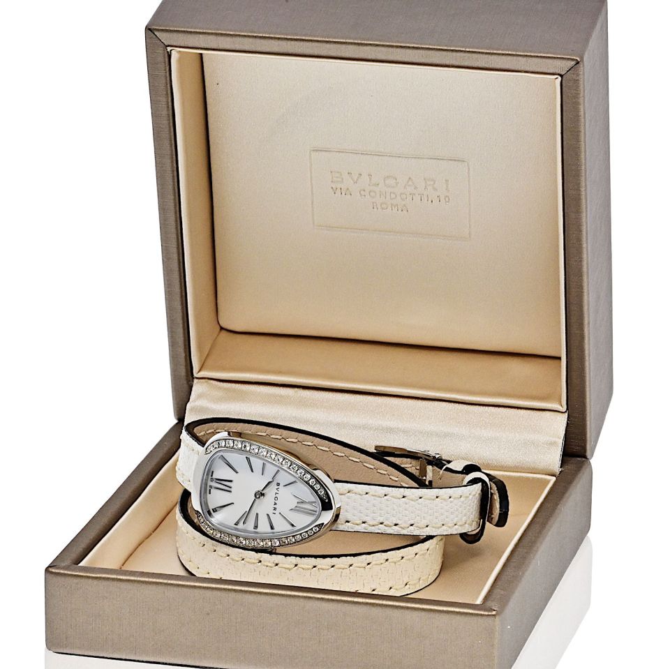Bvlgari Serpenti 18K White Gold Quartz, White Dial Diamond Ladies