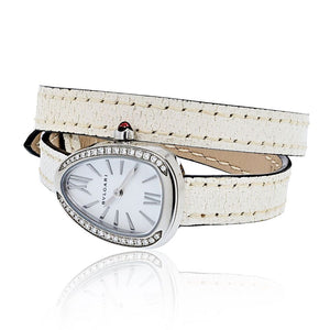 Bvlgari Serpenti Stainless Steel Quartz, White Dial Diamond Ladies Watch
