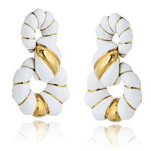 David Webb 18K Yellow Gold White Enamel 1.75 Inches Long Doorknocker Earrings