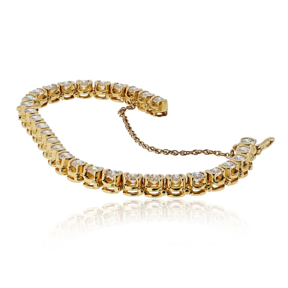 14K Yellow Gold 7.63cttw Round Diamond Half Bezel Mounting Tennis Bracelet