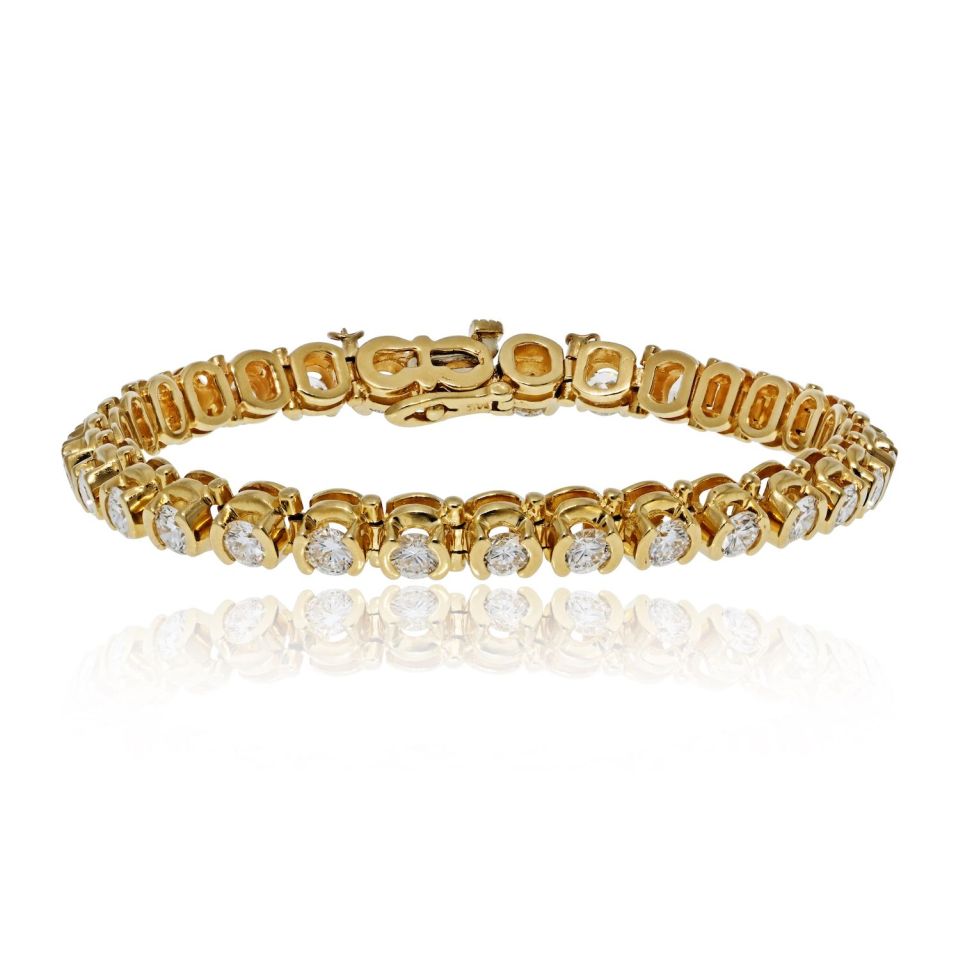 14K Yellow Gold 7.63cttw Round Diamond Half Bezel Mounting Tennis Bracelet