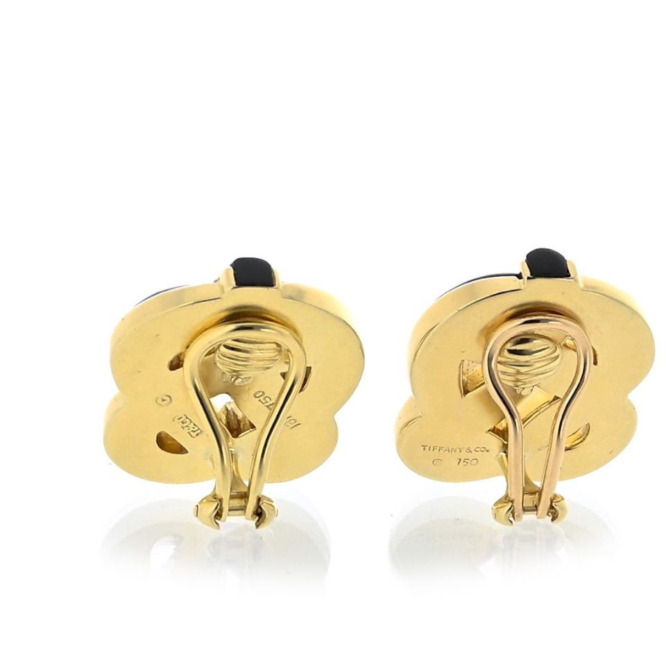 Angela Cummings 18K Yellow Gold Black Onyx Knot Clip Earrings