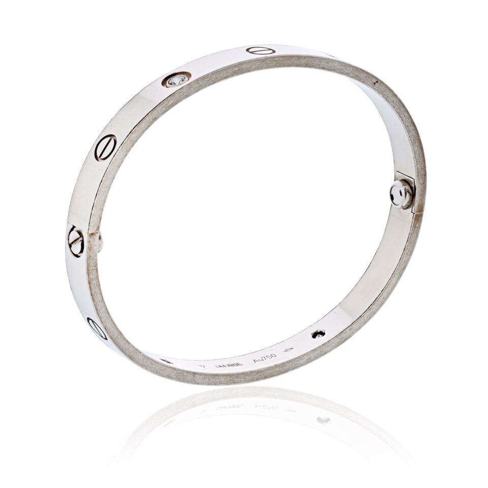 Cartier Love 18K White Gold 4 Diamonds Size 17 With Certificate