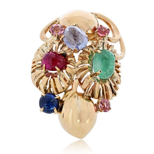 Seaman Schepps 18K Yellow Gold Gemstone Vintage Brooch