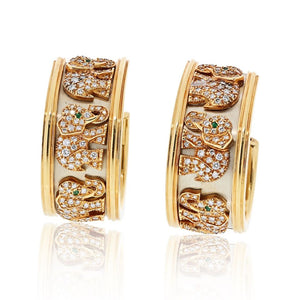 Cartier 18K Two Tone Walking Elephants Diamond Earrings