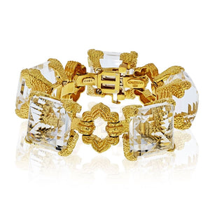 David Webb 18K Yellow Gold Rock Crystal Open Link Bracelet