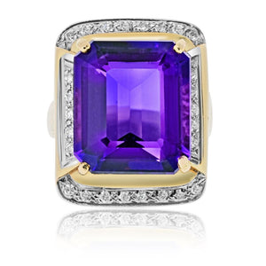 14K Yellow Gold Amethyst And Diamond Ring