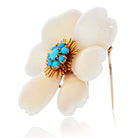 Van Cleef & Arpels Rose de Noel 18K Yellow Gold Coral And Turquoise Brooch