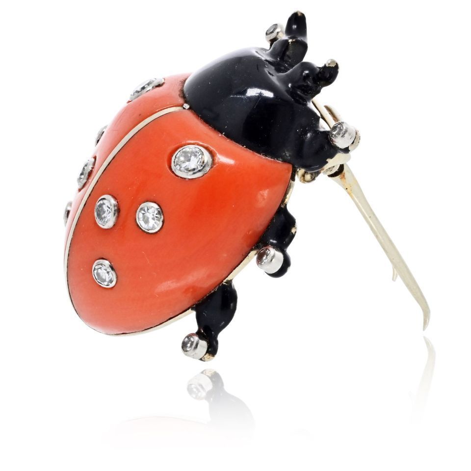 Cartier 18K White Gold Ladybug 1930's Art Deco Brooch