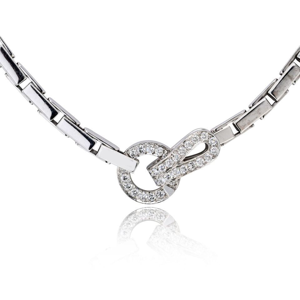 Cartier Agrafe 18K White Gold Link With Diamond Lock Necklace