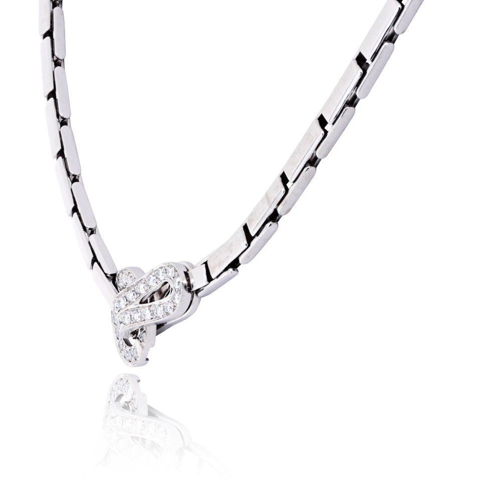 Cartier Agrafe 18K White Gold Link With Diamond Lock Necklace