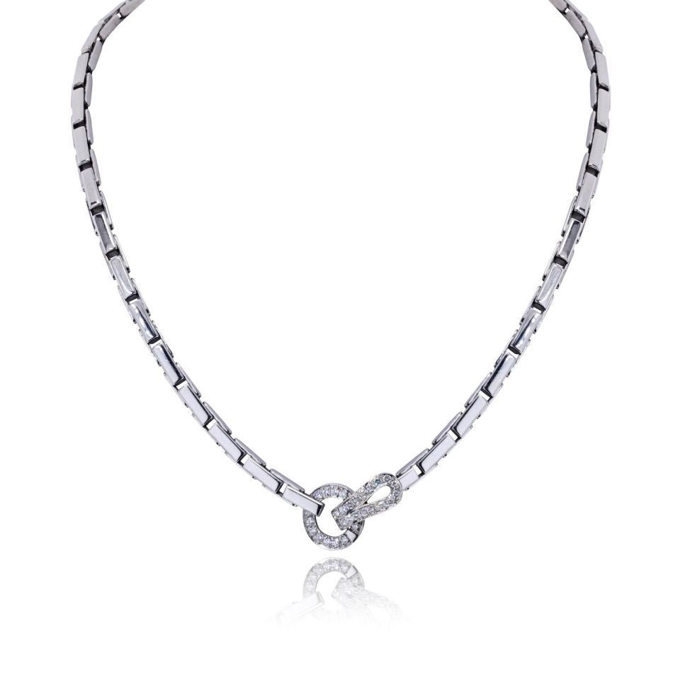 Cartier Agrafe 18K White Gold Link With Diamond Lock Necklace