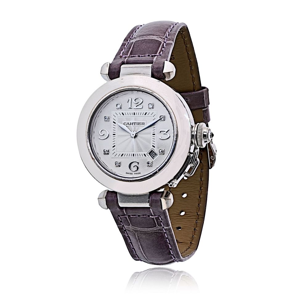 Cartier Pasha 18K White Gold 32mm Dial Diamond Markers #2398 Watch