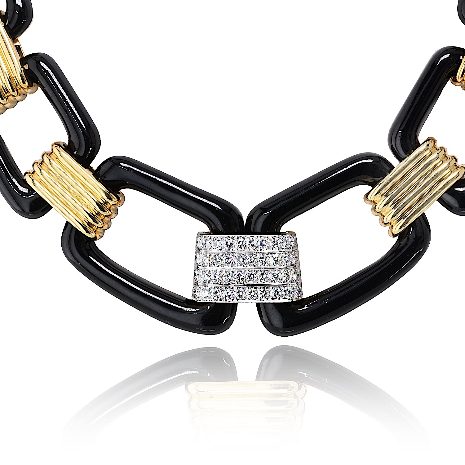 David Webb 18K Yellow Gold Black Enamel Large Link Gold Stations