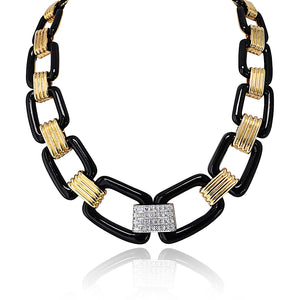 David Webb 18K Yellow Gold Black Enamel Large Link Gold Stations Necklace