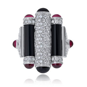 Cartier Rouleaux 18K White Gold Onyx, Ruby And Diamond Ring