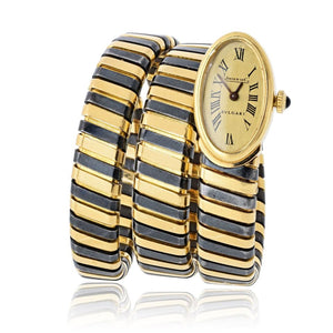 Bvlgari Serpenti 18K Yellow Gold Blackened Steel Circa 1965 Jaeger LeCoultre Manual Watch