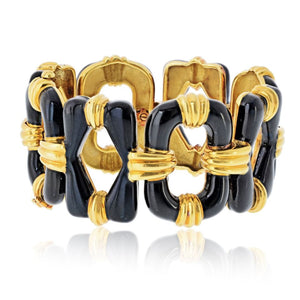 David Webb 18K Yellow Gold Black Enamel Open Link Bracelet
