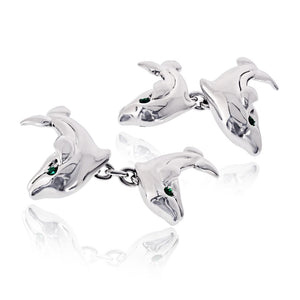Cartier 18K White Gold Double Dolphin Cuff Links
