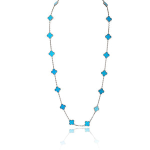 Van Cleef & Arpels Alhambra 18K White Gold 20 Motif Turquoise Necklace